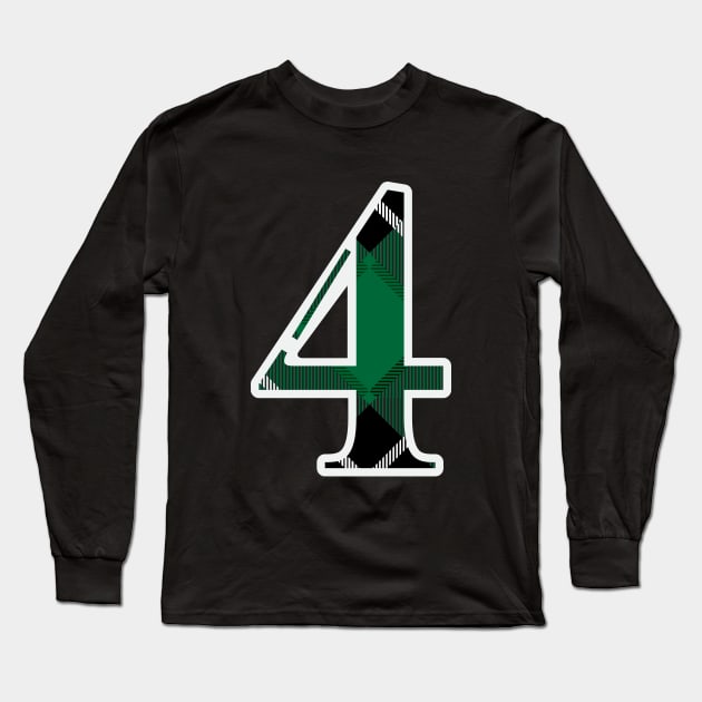 4 Sports Jersey Number Green Black Flannel Long Sleeve T-Shirt by Design_Lawrence